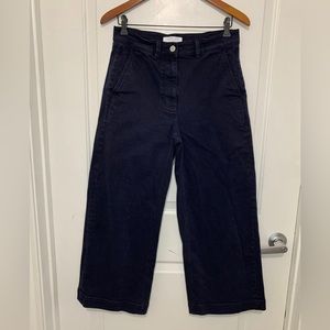 Everlane The Wide-Leg Crop High Waisted Pant Navy Blue Stretch Cotton Womens 8
